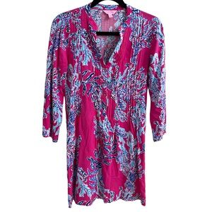 Lilly‎ Pulitzer Women XS Pink Reef Seashell Short Pullover Shift Pleated Dress